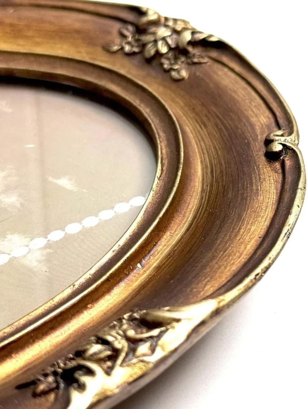 Vintage Bronze Oval Picture Frame 4x6 - Art Deco Glass Front, Antique Gold Decor